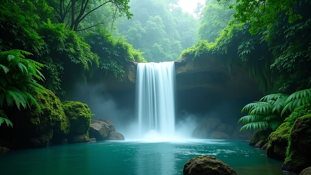 Cascada serena en el Bosque Nacional El Yunque con agua cristalina entre la vegetación